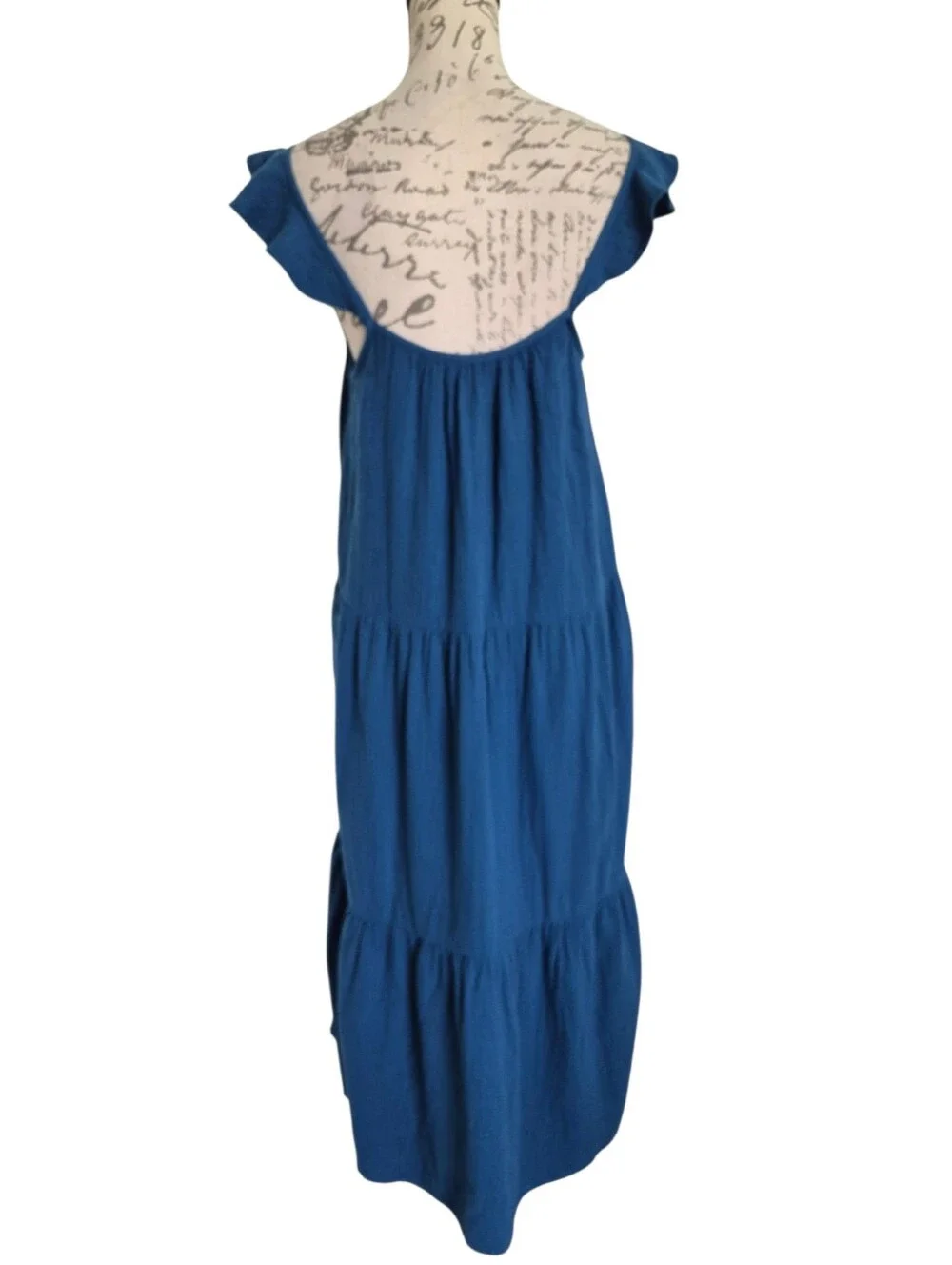 J. Crew Blue Gauze Tiered Maxi Dress S Ruffle Strap Cotton Boho Beach Resort